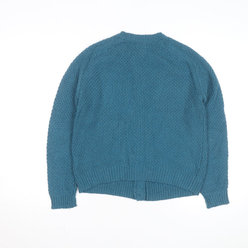 Hobbs Women Blue Cable-Knit Cotton Wool Cardigan UK 10