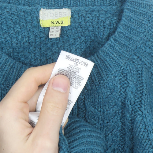 Hobbs Women Blue Cable-Knit Cotton Wool Cardigan UK 10