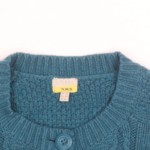 Hobbs Women Blue Cable-Knit Cotton Wool Cardigan UK 10