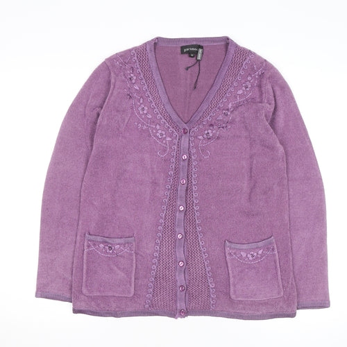 Paramour Women's Purple Embroidered V-Neck Cardigan M