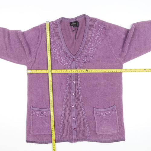 Paramour Women's Purple Embroidered V-Neck Cardigan M