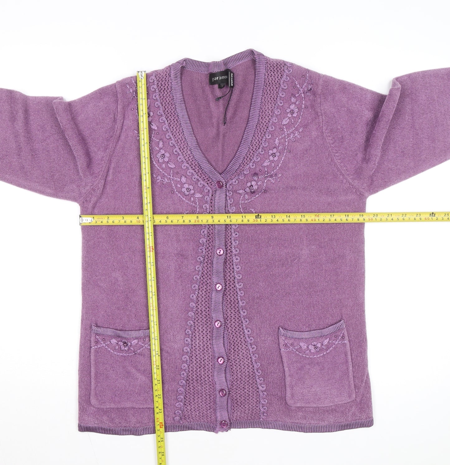 Paramour Women's Purple Embroidered V-Neck Cardigan M