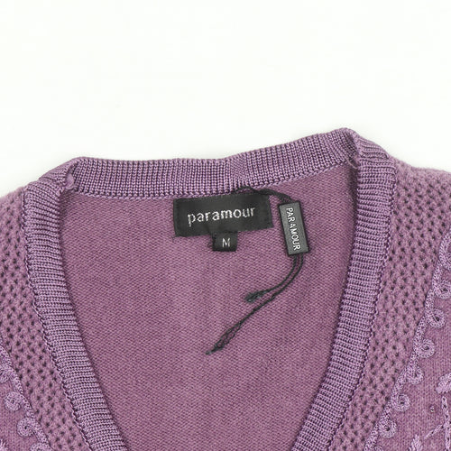 Paramour Women's Purple Embroidered V-Neck Cardigan M