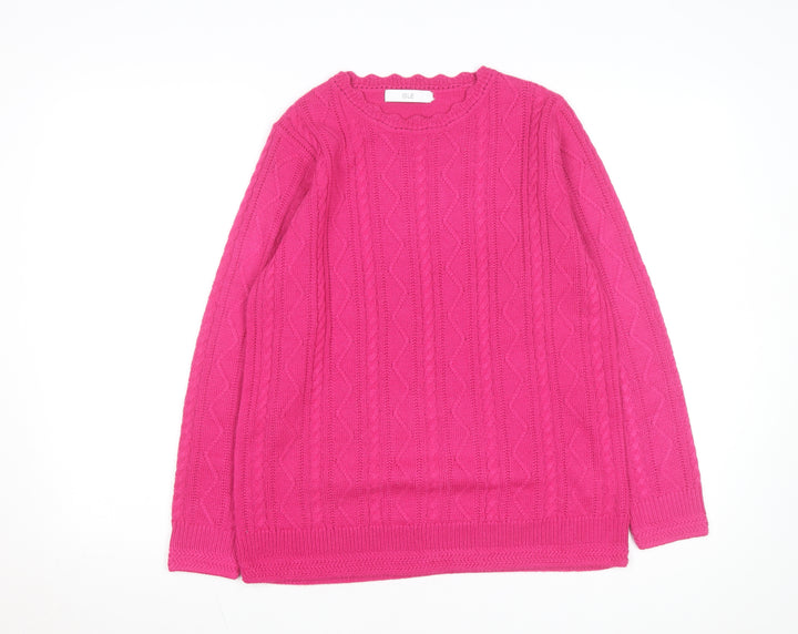 Isle Womens Pink Cable-Knit Acrylic Crew Neck Jumper Size M