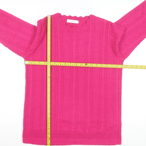 Isle Womens Pink Cable-Knit Acrylic Crew Neck Jumper Size M