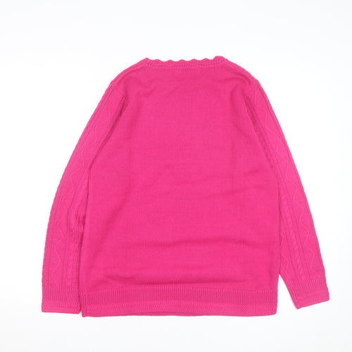 Isle Womens Pink Cable-Knit Acrylic Crew Neck Jumper Size M