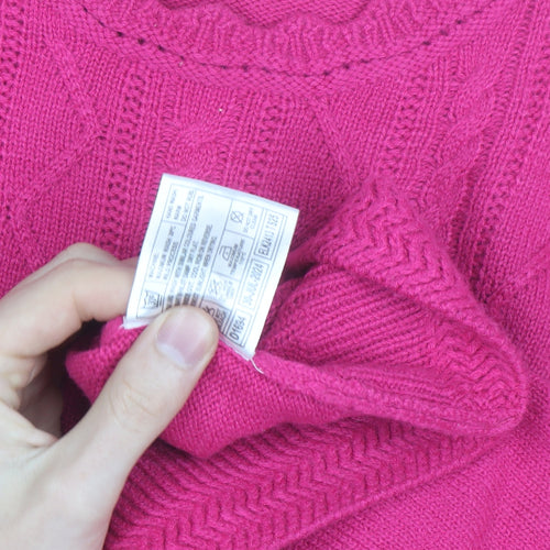 Isle Womens Pink Cable-Knit Acrylic Crew Neck Jumper Size M