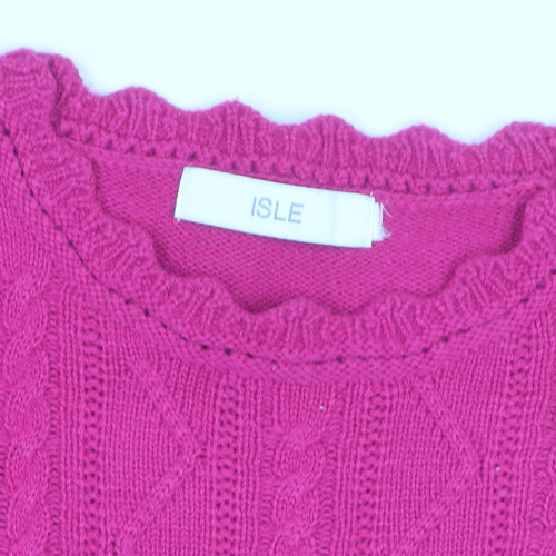 Isle Womens Pink Cable-Knit Acrylic Crew Neck Jumper Size M
