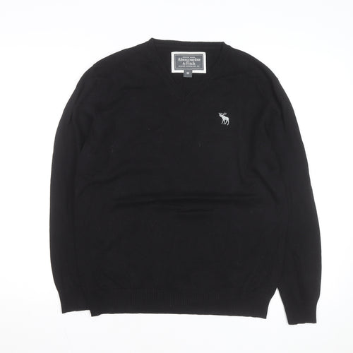 Abercrombie & Fitch Men's Black V-Neck Cotton Jumper M