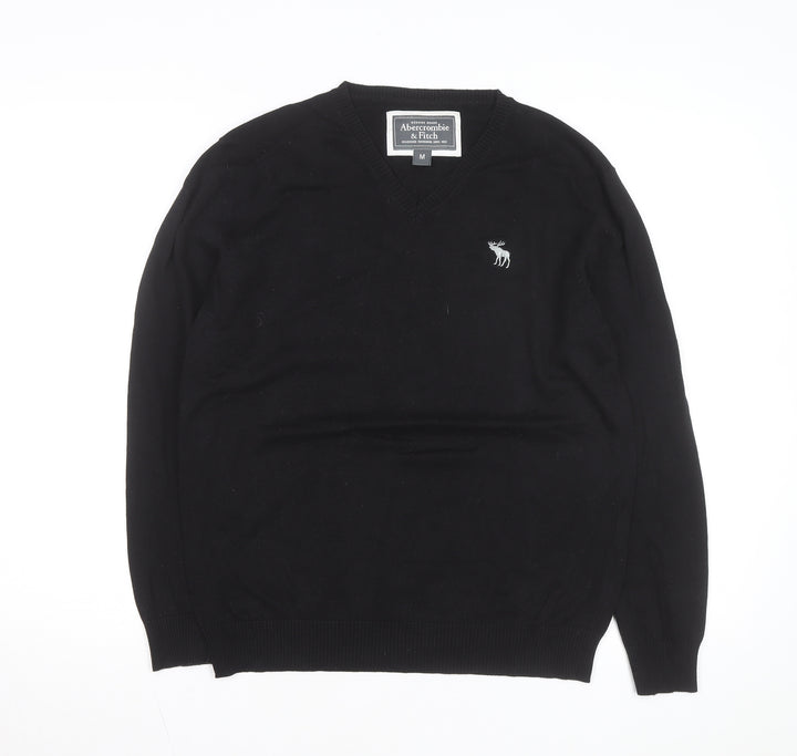 Abercrombie & Fitch Men's Black V-Neck Cotton Jumper M