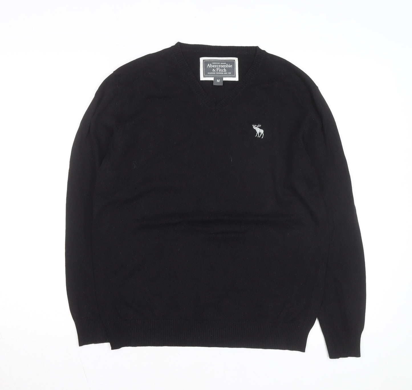 Abercrombie & Fitch Men's Black V-Neck Cotton Jumper M