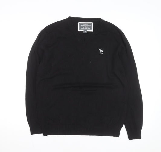 Abercrombie & Fitch Men's Black V-Neck Cotton Jumper M