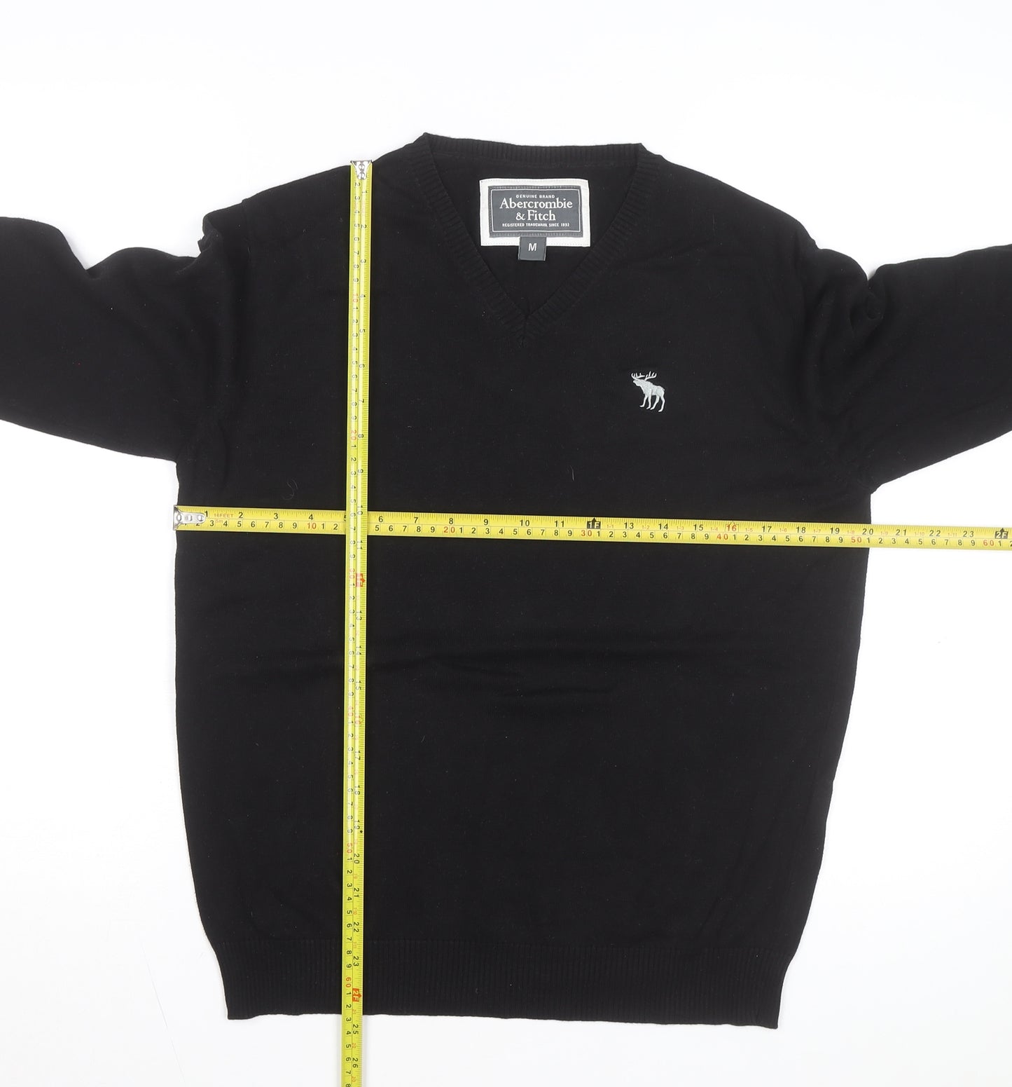Abercrombie & Fitch Men's Black V-Neck Cotton Jumper M