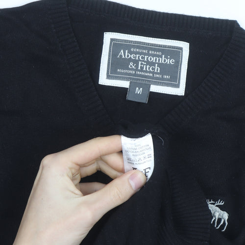 Abercrombie & Fitch Men's Black V-Neck Cotton Jumper M