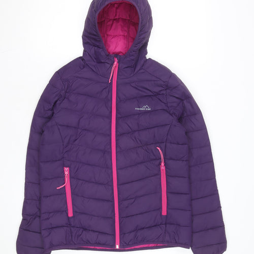 Freedom Trail Womens Purple Hooded Puffer Jacket Size 10