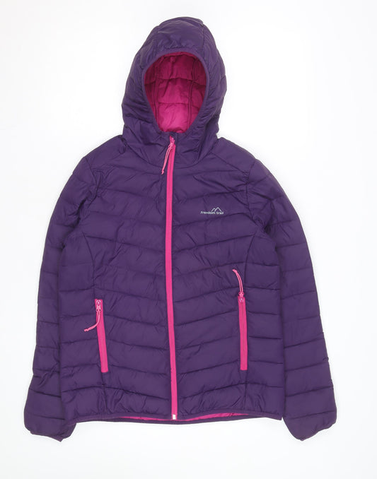Freedom Trail Womens Purple Hooded Puffer Jacket Size 10