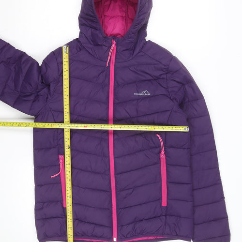 Freedom Trail Womens Purple Hooded Puffer Jacket Size 10
