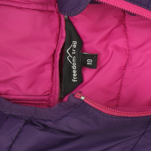 Freedom Trail Womens Purple Hooded Puffer Jacket Size 10