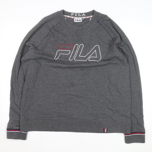 Fila Men Grey 2XL Pullover Logo Sweatshirt Crew Neck Casual