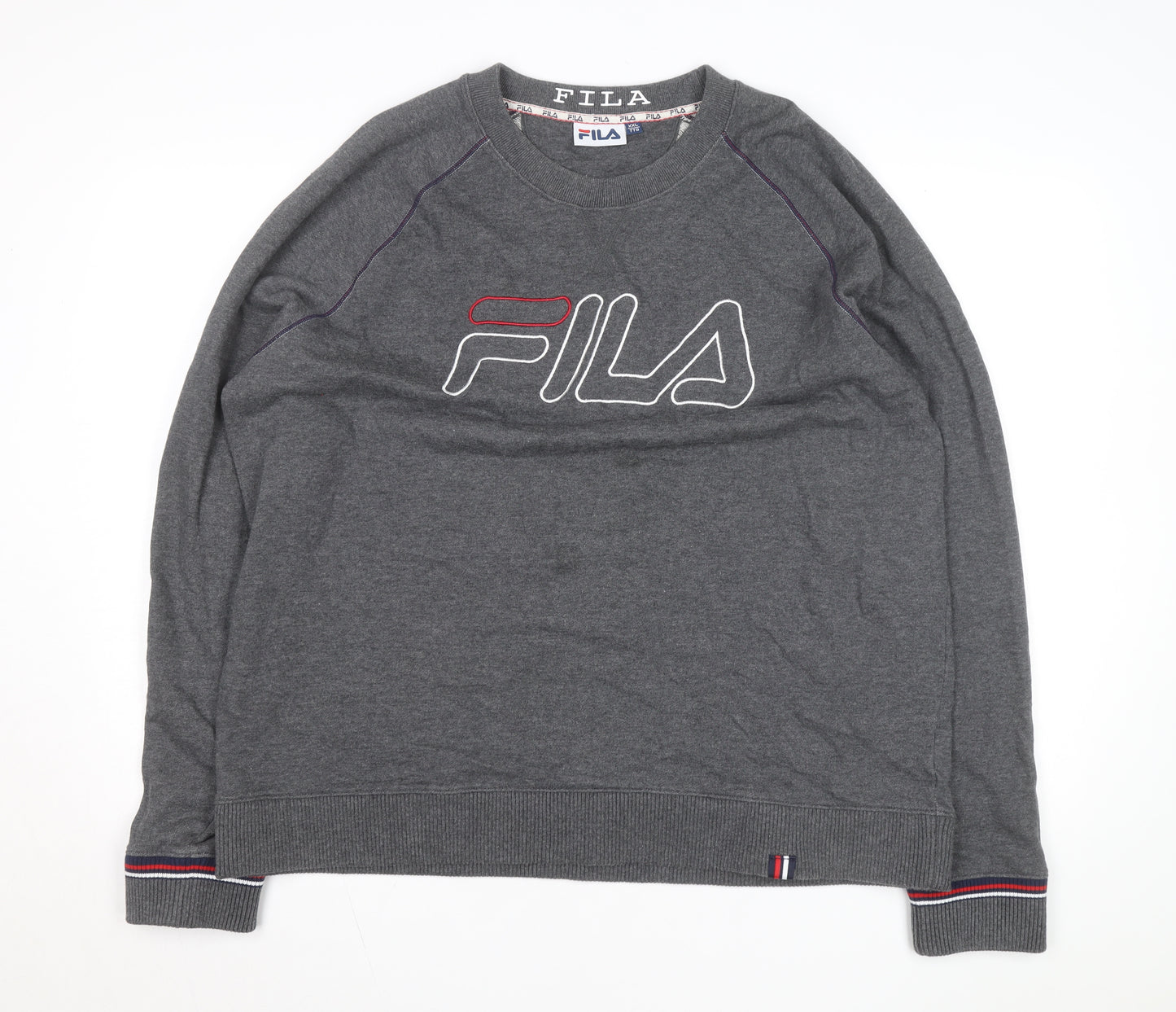 Fila Men Grey 2XL Pullover Logo Sweatshirt Crew Neck Casual