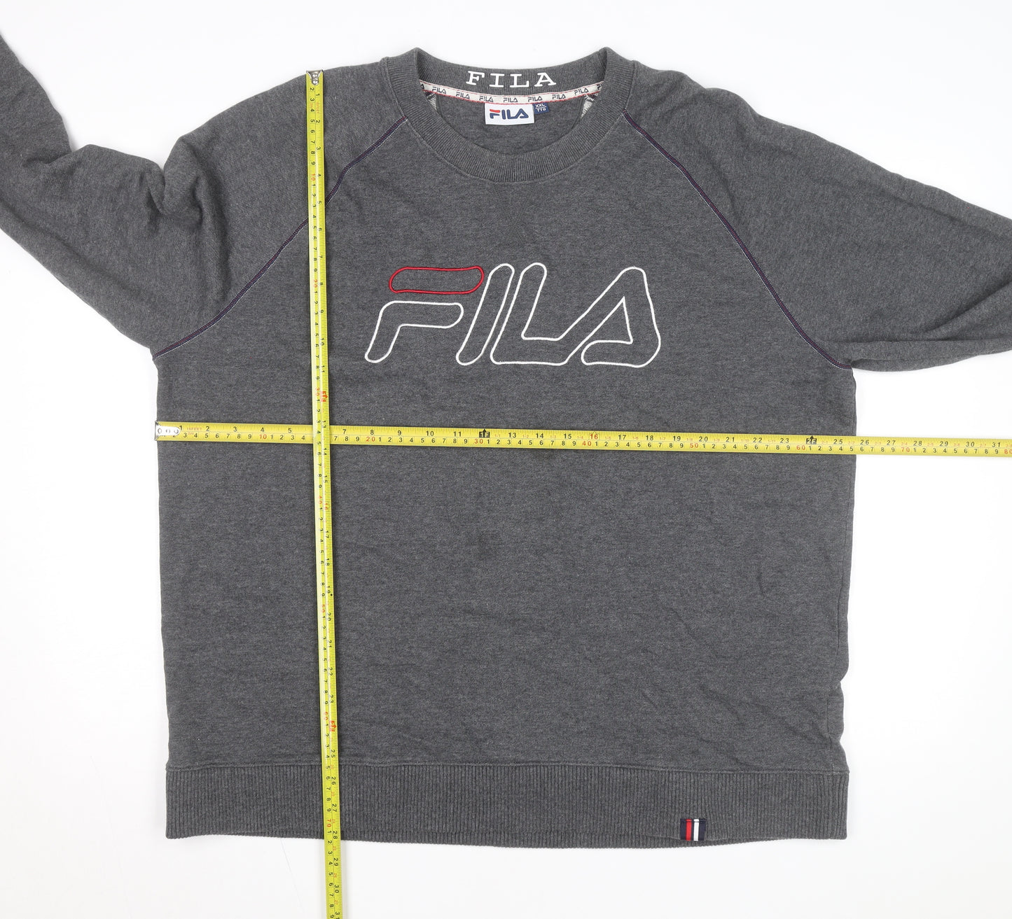 Fila Men Grey 2XL Pullover Logo Sweatshirt Crew Neck Casual