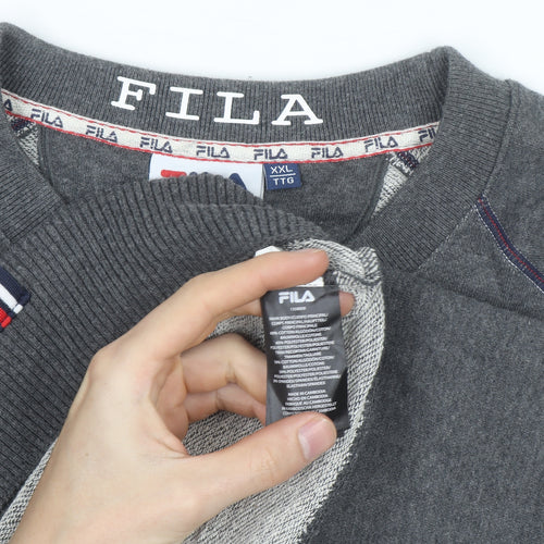 Fila Men Grey 2XL Pullover Logo Sweatshirt Crew Neck Casual
