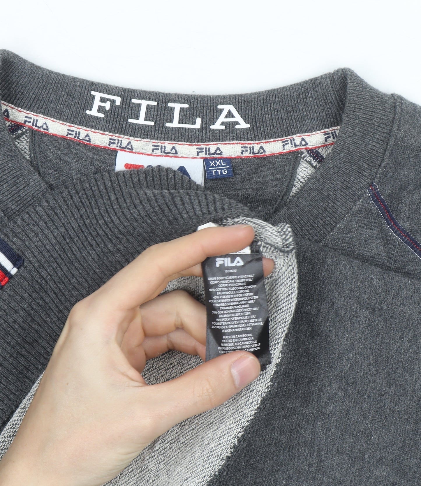 Fila Men Grey 2XL Pullover Logo Sweatshirt Crew Neck Casual