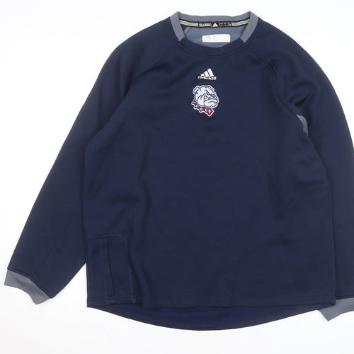 Adidas Mens Blue L Pullover Fleece Sweatshirt Embroidered Logo