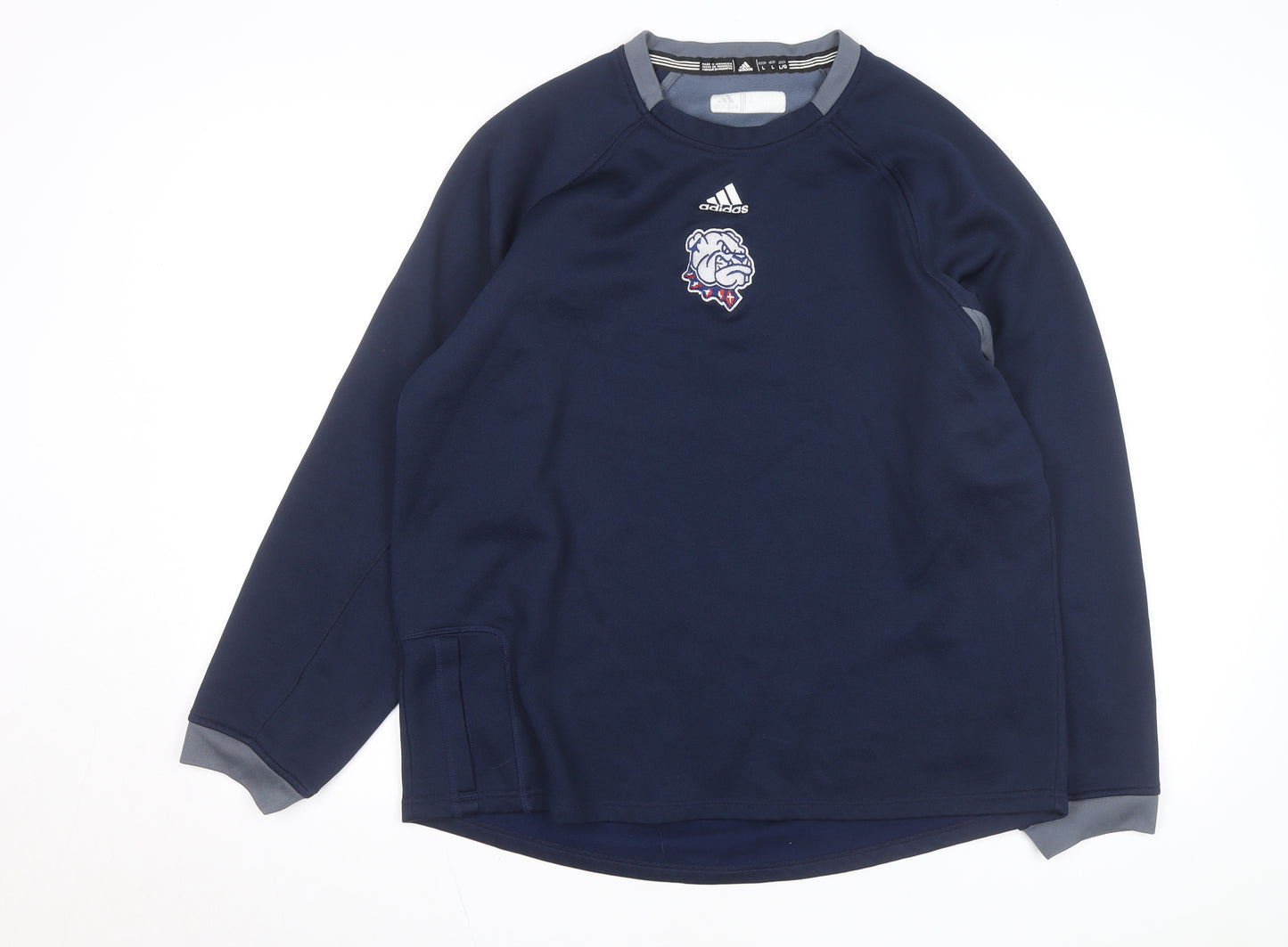 Adidas Mens Blue L Pullover Fleece Sweatshirt Embroidered Logo