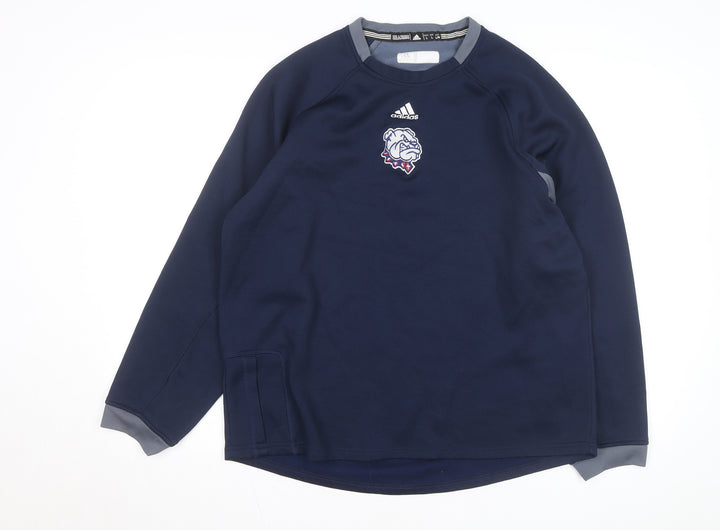 Adidas Mens Blue L Pullover Fleece Sweatshirt Embroidered Logo