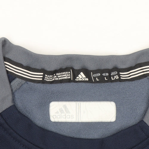 Adidas Mens Blue L Pullover Fleece Sweatshirt Embroidered Logo