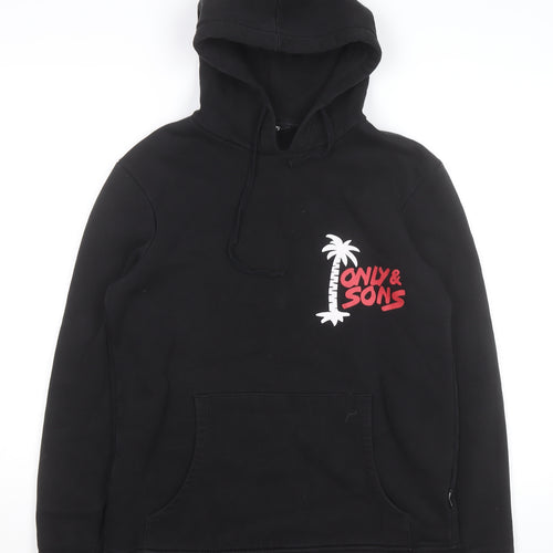 ONLY & SONS Men’s Black Pullover Hoodie Small Graphic Print Fleece