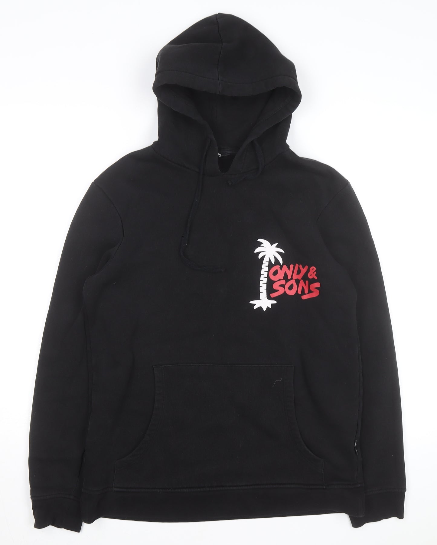 ONLY & SONS Men’s Black Pullover Hoodie Small Graphic Print Fleece