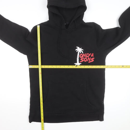 ONLY & SONS Men’s Black Pullover Hoodie Small Graphic Print Fleece