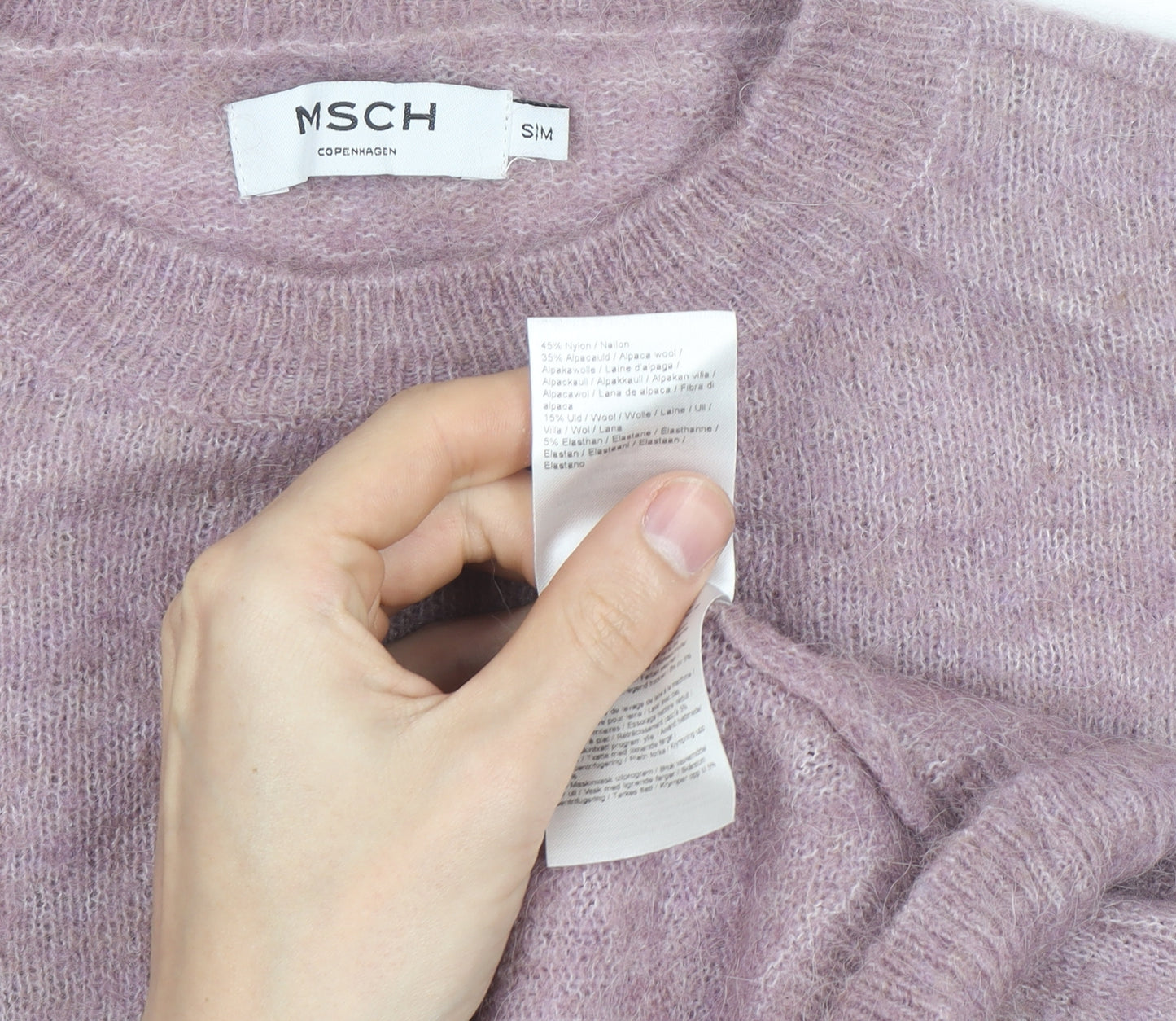MSCH Copenhagen Pink Alpaca Wool Blend Crew Neck Jumper S