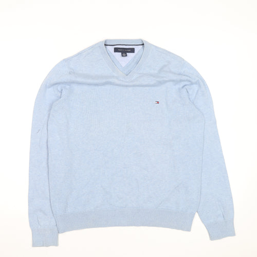 Tommy Hilfiger Men’s Blue Cotton V-Neck Pullover Jumper M