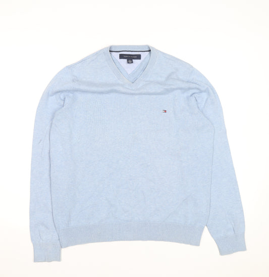 Tommy Hilfiger Men’s Blue Cotton V-Neck Pullover Jumper M