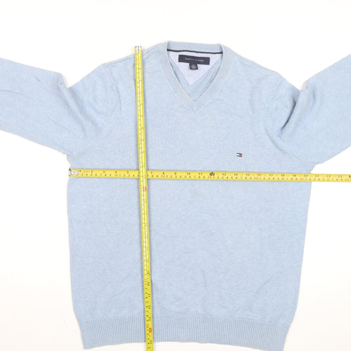Tommy Hilfiger Men’s Blue Cotton V-Neck Pullover Jumper M