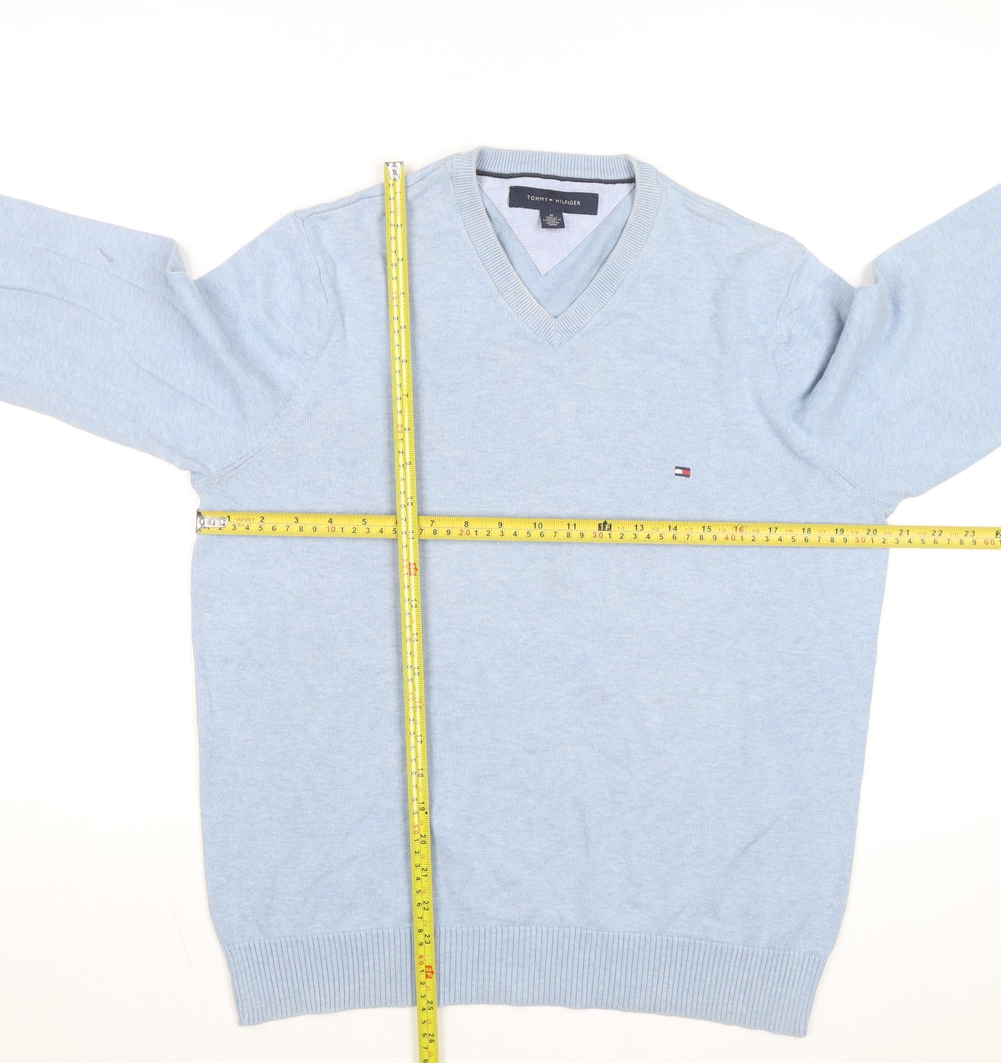 Tommy Hilfiger Men’s Blue Cotton V-Neck Pullover Jumper M