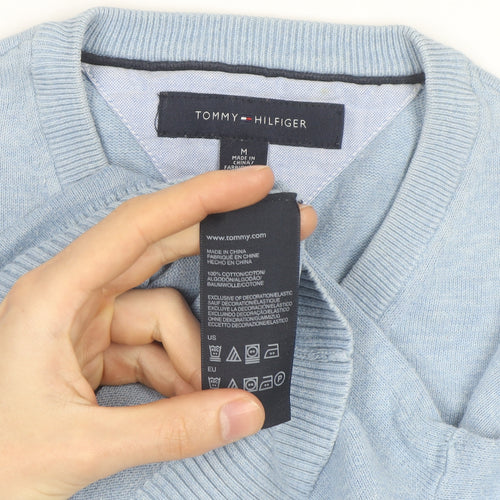 Tommy Hilfiger Men’s Blue Cotton V-Neck Pullover Jumper M