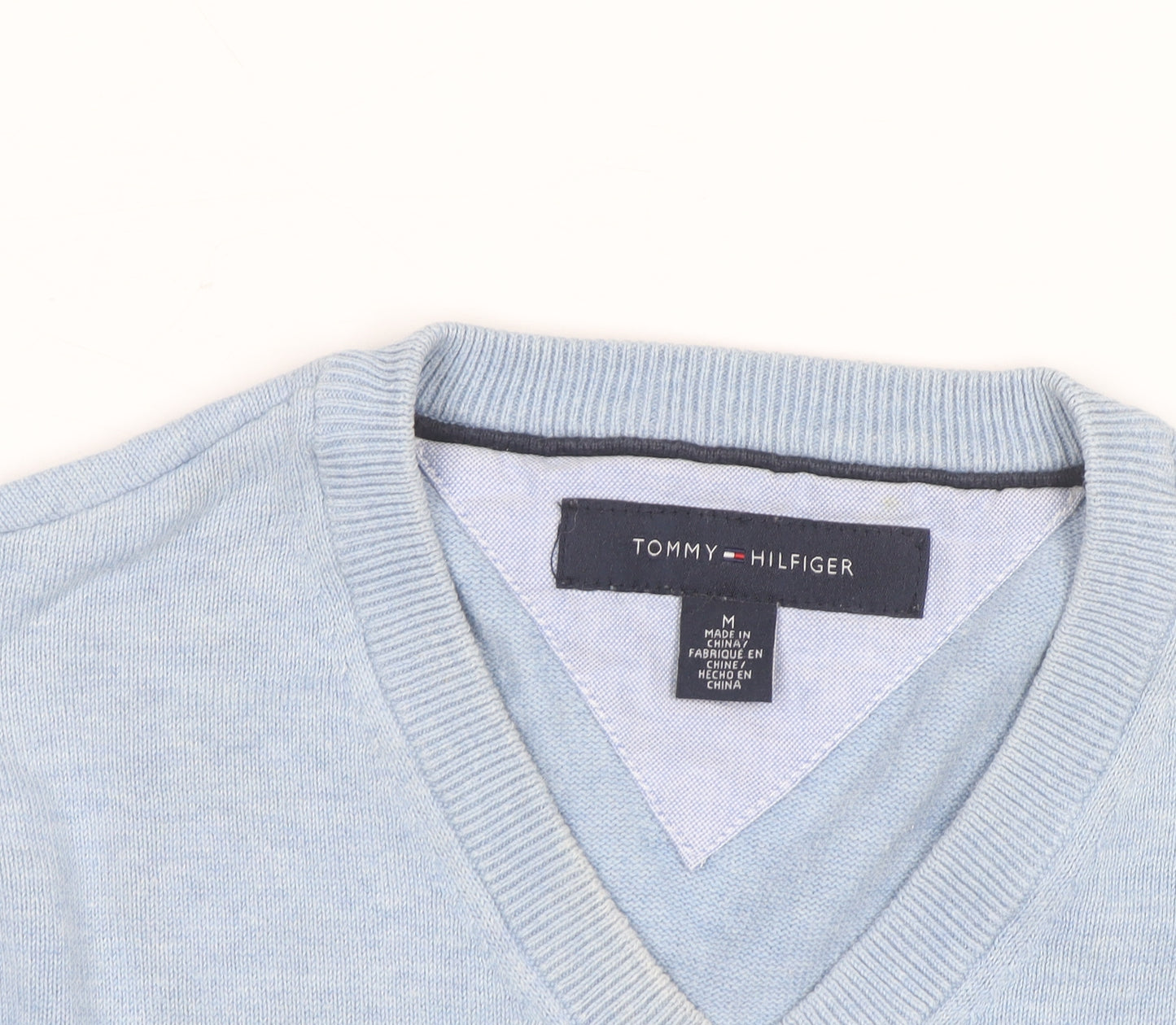 Tommy Hilfiger Men’s Blue Cotton V-Neck Pullover Jumper M