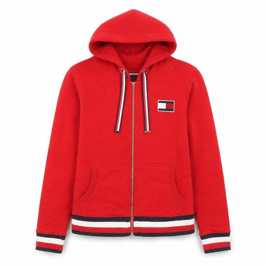 Tommy Hilfiger Girls Red Full Zip Hoodie L Logo Detail Cotton Blend