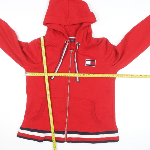 Tommy Hilfiger Girls Red Full Zip Hoodie L Logo Detail Cotton Blend