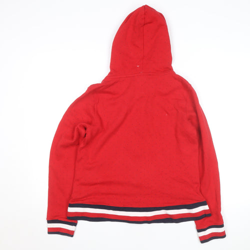 Tommy Hilfiger Girls Red Full Zip Hoodie L Logo Detail Cotton Blend