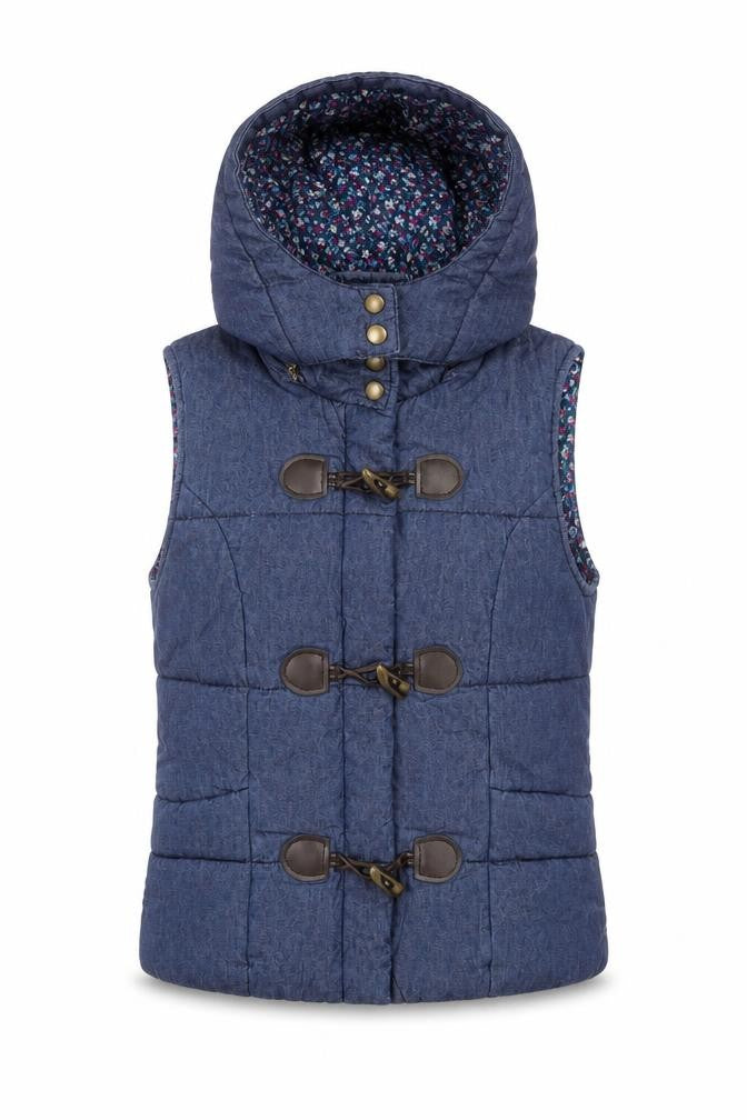 New Look Women's Blue Quilted Hooded Waistcoat Size M