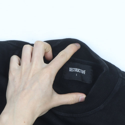Destructive Mens Black Crew Neck Pullover Sweatshirt Size L
