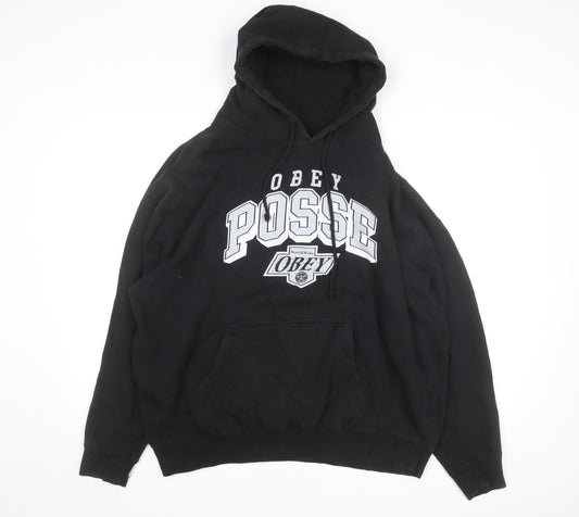 Obey Men Black Pullover Hoodie XL Streetwear Graphic Logo