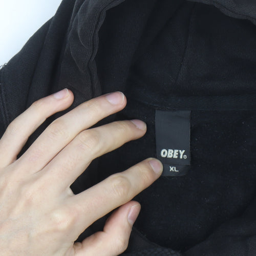 Obey Men Black Pullover Hoodie XL Streetwear Graphic Logo