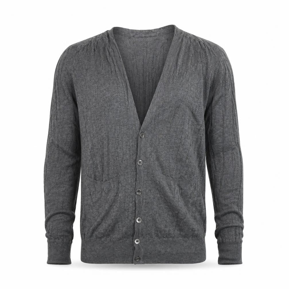 Front view of Next Men's Grey XS V-Neck Button Cardigan