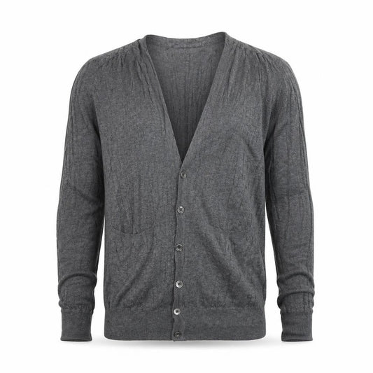 Front view of Next Men's Grey XS V-Neck Button Cardigan